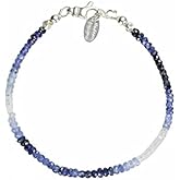 Blue Sapphire Gemstone Ombre Pattern Sterling Silver Bracelet -September Birthstone-Women's Jewelry Gift Idea-Hanukkah