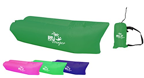 US Lounger Forest Green Candy Fast Inflatable Portable Outdoor or Indoor Wind Bed Lounger, Air Bag Sofa, Nylon Fabric Bean Bag, Air Sleeping Sofa Couch, Lazy Bed for Camping, Beach, Park, Backyard