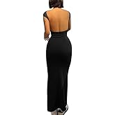 AYWA Womens Sexy Backless Maxi Dress Casual Bodycon Short Sleeve Party Club Long Dresses