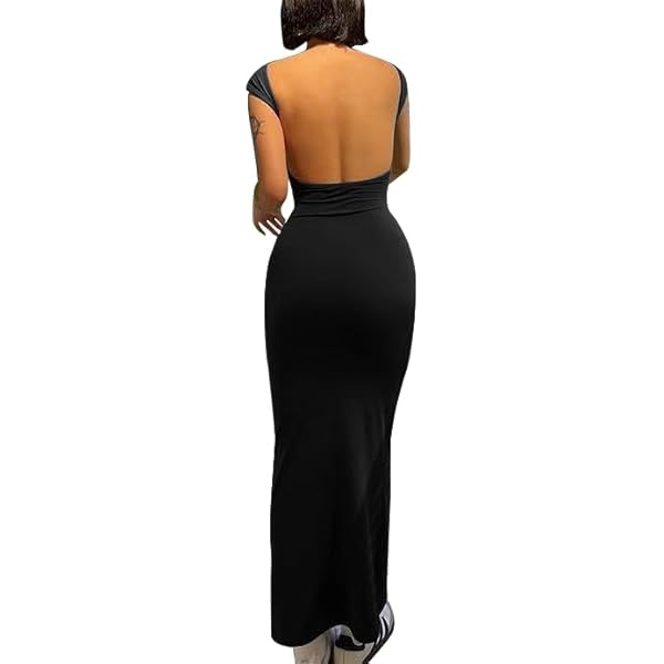 knee length dresses for ladies Cowl-Neck Long-Sleeve Midaxi Dress in Black main image 1