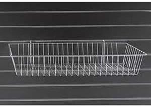 New White Mini Grid Wire Basket for Slatwall dimensions 24" L x 12" W x 4" Dia
