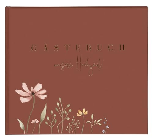 goldbuch 50 043 Gästebuch Blütenliebe Bordeaux, Hochzeitsgästealbum mit 100 illustrierten Seiten, Fotogästebuch mit Hardcover aus Kunstdruck mit Blumen-Motiv und Goldprägung, ca. 24,5 x 22,5 x 3,5 cm