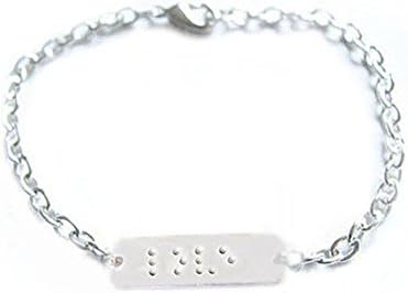 JewelrylizedCrystal Love Braille Bracelet, Hand Stamped Silver Plated Handmade Bracelet, 5 to 8 inches