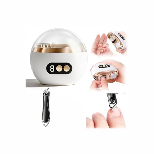 Electric Nail Clipper Set, Includes a 3 in 1 Automatic Nail Clipper + an Angled Nail Clipper for Babies, Children, Adults and Elderly, Ideal for All Nail Care Needs, White