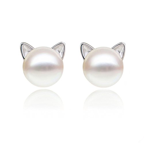 SLeaf-Cat-Ear-Stud-Earrings-Freshwater-Cultured-Pearl-Stud-Earrings-Sterling-Silver-Ear-Studs