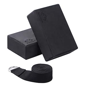 ADRIMER Yoga Block (2 Pack) and Yoga Strap Set, High Density EVA Foam Yoga Blocks to Support and Deepen Poses – Light Weight and Non-Slip Surface for Yoga, Pilates, Meditation