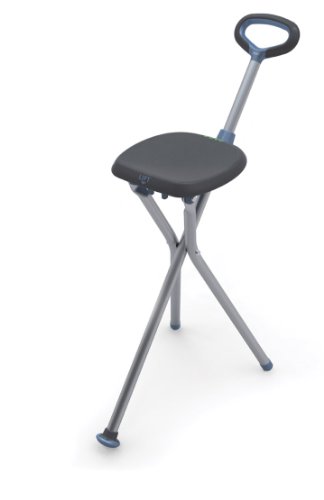 Juvo Products Travel Seat and Cane, Lightweight Folding Mobility Aid, Black/Silver (CS101)