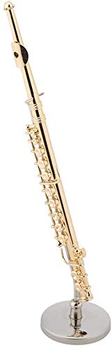 Decorative Miniature Brass Flute Model with Stand, 5.9in Musical Instrument Ornament for Collectors, Home Decor, Music Enthusiasts