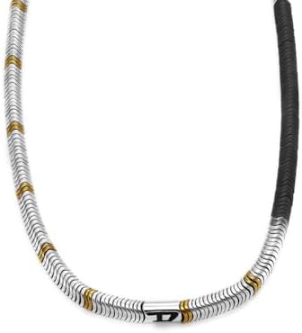 Colar de corrente em aço inoxidável bicolor masculino com fecho de lagosta, prata pastel