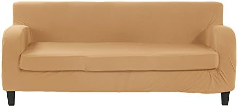 ANJUREN 2 Piece Stretch Chair Loveseat Sofa Slipcover Soft Furniture Shield Protector Covers Polyester Spandex Anti-wrinkle Fabric Slipcovers set (Sofa, Camel)