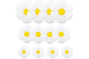 YILANJIN Daisy Balloons 12 Pack, White Foil Daisy Flower Balloons Multi Size, Large Medium Small Aluminum Mylar Balloons for 