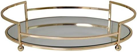 New Decorative Gold Metal Circular Round Shape Serving/Dressing Table Tray with Mirror Glass Base (AR75 Gold)