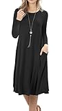 GRECERELLE Womens Long Sleeve A-line Flare Casual Midi Dress With Pockets Black-XL