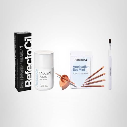RefectoCil Black (1) Hair Tinting Kit Includes Cream Hair Dye + Application Set & Mixing Dish