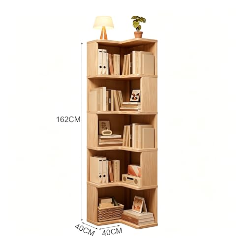 KINTOP Estante Angular para Esquinas, Librero Esquinero de Madera Maciza - Mueble Multinivel para Libros y Adornos, Ideal para Sala, Estudio o Dormitorio(40 * 40 * 161 CM)