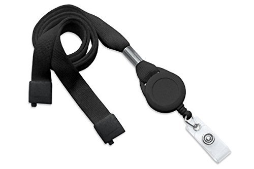 Brady People ID 2138-7001 Flat Tubular Lanyard with Breakaway and Slotted Reel and Clear Vinyl Strap, 5/8" Width, 36" Length, Black - Thumbnail 2