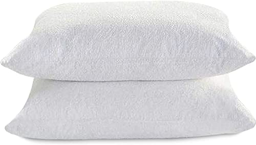 Linens World Cotton Premium Waterproof Mattress Protector Fitted Terry Cover - Skin Friendly, Non Noisy & Hypoallergenic(Pillow Protector Pair)