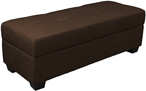 Epic Furnishings Vanderbilt Loveseat Tufted Padded Hinged Storage Ottoman Bench, Microfiber Suede Chocolate Brown