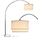 Brightech Mason Arc Floor Lamp - Modern Corner Standing Lamp with Unique Hanging Drum Lamp Shade for Living Room - Bright Overhead, Curved Hanging Light for Bedroom. Library, Den - Nickel