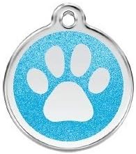 Stainless Steel with Glitter Paw Print Pet ID Tag - Medium Dog