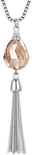 Tassel Necklace for Women Olive Round Shaped Crystal Y Necklace Chain with Extension Chain