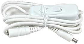 Hanvex HSQ6W 6 ft 20AWG 2.1mm x 5.5mm DC Power Supply Extension Cable with Inline Switch, White, for LED Light Strip and Signage
