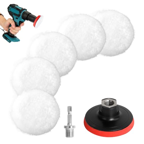AiQInu 7 Pezzi Kit Lucidatura Auto,80 mm Tamponi Per Lucidatura,Tamponi Lucidatura Auto, Kit Lucidatura Auto Per Lucidatura E Ceratura Di Auto, Con Adattatore Per Trapano M14