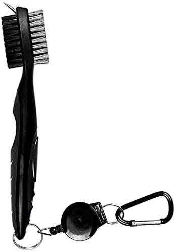 Vaupan Golf Club Brush and Club Groove Cleaner 2 in 1, 2.5 Ft Retractable Zip-line Aluminum Carabiner Cleaning Tools, Multifunctional Brush Head with Nylon, Wire Bristles, Easily Attaches to Golf Bag