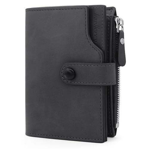 HNOOM Men's RFID Blocking Wallet PU Leather Wallet with 17 Card Holders, Vertical Wallet for Men with Zipped Coin Purse (Black)