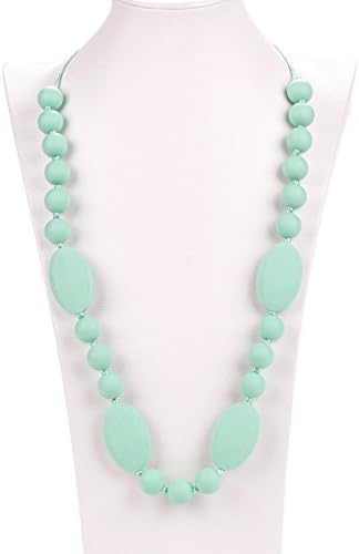 Silicone Teething Necklace - 12 Color Choices - Baby Safe For Mom To Wear - BPA-Free Beads To Chew - Stylish &amp; Natural "Cora" (Fresh Mint)
