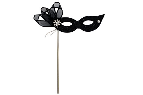Trina Black w/Rhinestone Brooch Women's Masquerade Stick Mask