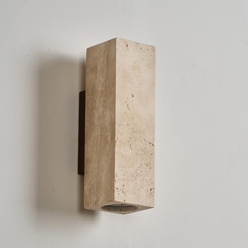 Lampara de Pared de Travertino Amarillo Natural, Estilo Japonés Wabi Sabi, Lamparas de Pared Interior de Diseño Minimalista, lampara de muro para Pasillo, Recámara o Baño, 3000K