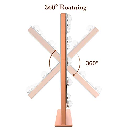 Ovonni Lighted Vanity Hollywood Makeup Mirror, Dimmable 360°Rotating Double-sided Tabletop Cosmetic Mirror with 12 LED Bulbs, Two Color Light Touch Control Memory Mode and Plug Powered, Rose gold