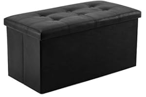 YOUDENOVA 30 inches Folding Storage Ottoman, 85L Storage Ottoman Bench for Living Bedroom and Hallway, Faux Leather Black Footrest with Foam Padded Seat, Support 350lbs