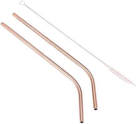 Vvciic 2Pcs Straw 304 Stainless Steel Straws Reusable Bent Metal Drinking Straw with Cleaner Brush