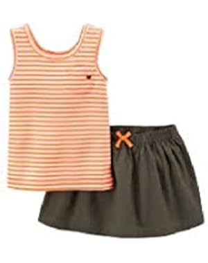 Carters Striped Tank Top and Skort Set, 3 Months, Orange/Chambray