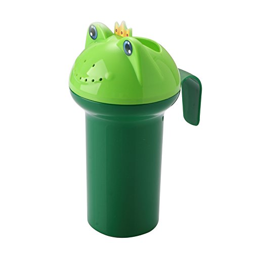 Fangfang Cute Frog Baby Kids Shampoo Rinse Cup with Handle Waterfall Wash Hair Bath Rinser (Green)