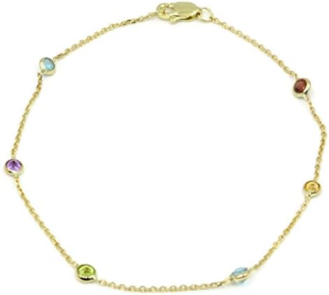 Sophia Fine Jewelry Multi-Color Gemstone Bracelet,14k Yellow Gold Lobster Lock, 7" Long