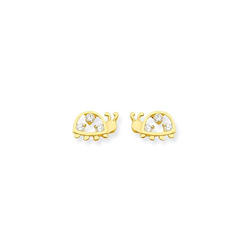 14K Yellow Gold Madi K Open Ladybug with Cubic Zirconia Spots Post Earrings (6mm x 10mm)