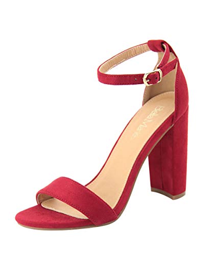 Herstyle Rosemmina Womens Open Toe Ankle Strap Chunky Block High Heel Dress Party Pump Sandals Red 8