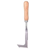 Chiloskit Stainless Steel Crack Weeder with Wood Handle Side-Walk Weeding Sickler Weed Puller Weeder Tool Machete Hook Knife Yard Lawn Tool (Wood Hand)