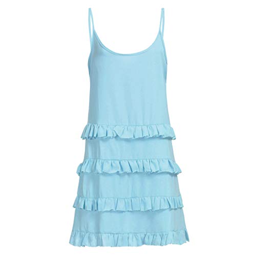 WoCoo Womens Sundress Casual Sleeveless Multi-Layer Ruffle Racerback Midi Dresses for Dailylife,Beach,Summerï¼ˆBlueï¼ŒMediumï¼ˆUS-6