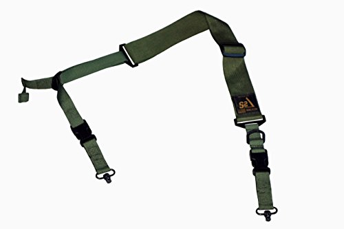 S2Delta - USA Made 2 Point Rifle Sling, Quick Adjustment, Modular Attachment Connections, Comfortable 2" Wide Shoulder Strap to 1" Attachment Ends (Green with Push Button Swivels) (MRS2P-USA-GPB)