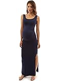 PattyBoutik Mama Tie-Dye/Solid Scoop Neck Sleeveless Maxi Dress (Navy Blue Small)