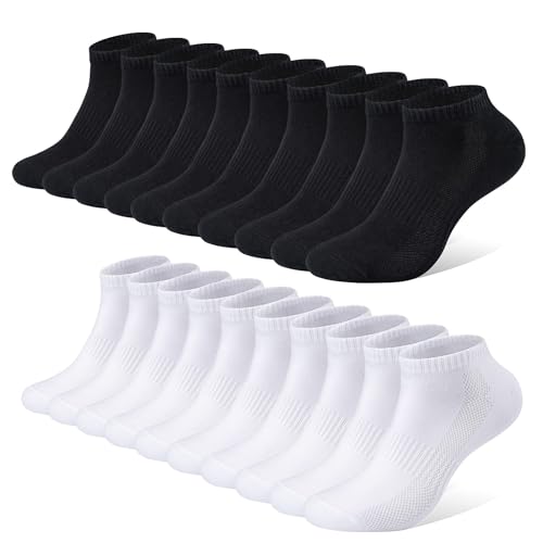 Falary Sneaker Socken Damen 35-38 Sneaker Socken Damen Herren Sportsocken 10Paar Atmungsaktives Laufsocken Baumwollsocken Kurze Halbsocken 35-38 Schwarz Weiß