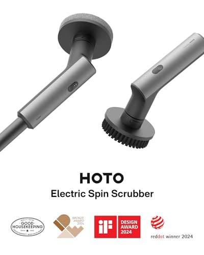 HOTO Cordless Electric Spin Scrubber, IPX7 Full Body Waterproof Bathroom Cleaning Brush, Max 22 in-lb, Shower Scrubber Brush with Long Handle, 6 Brush Heads, Power Scrubber for Bathroom, Floor, Tile