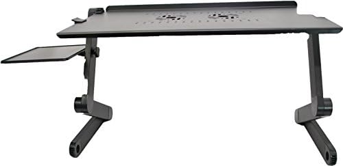 Portable Adjustable foldable Laptop computer Desk Stand Table Vented CPU Fans mouse Pad Notebook, Macbook, Ergonomic mount holder - Wide Tray Stand bed book Up/Sitting Light Weight - Black