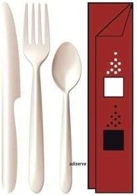 Starck - 6 in 1 Cutlery Set:Ivory Coloured Cutlery + Salt + Pepper + Burgundy Napkin x 50.
