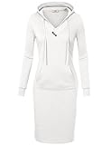 Timeson Women's Long Sleeve V Neck Keen Length Hoodie Dress with Kangaroo Pocket For Causal