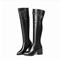 XHCP Boots Autumn Winter Thick Waterproof Leather Fashion Belt Buckle Pointed Velvet Female Boots,34